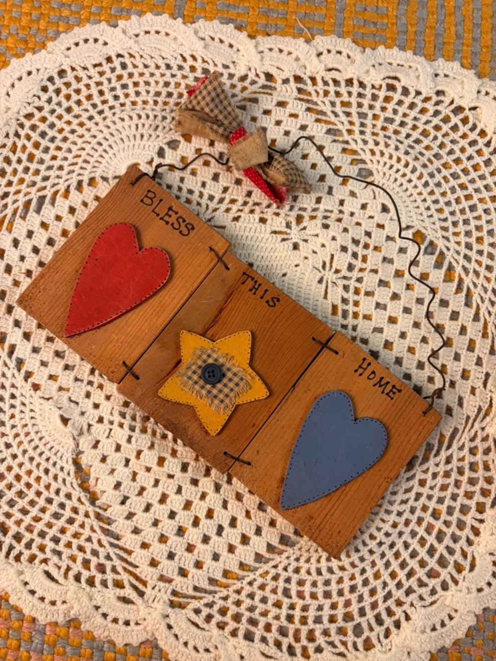 🏡✨ 90s Vintage “Bless This Home” Wooden Wall Plaque ✨🏡